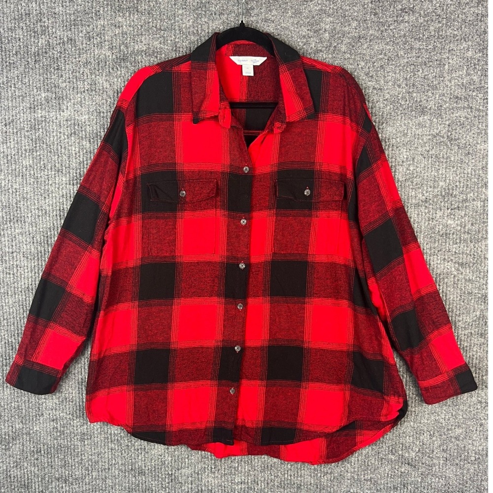 Old Navy Buffalo Plaid Boyfriend Flannel Shirt Red Black Grunge Lumberjack XL